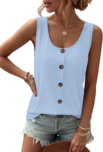 TICTICMIMI Womens Tank Tops 2026 Buttons Casual Summer Sleeveless Tee T-Shirt Scoop Neck Basic Outfits Clothes in Saudi Arabia