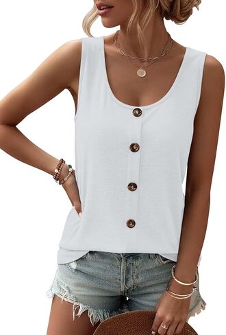 TICTICMIMI Womens Tank Tops 2026 Buttons Casual Summer Sleeveless Tee T-Shirt Scoop Neck Basic Outfits Clothes in Saudi Arabia