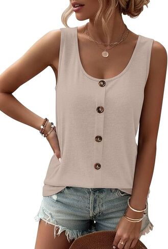 TICTICMIMI Womens Tank Tops 2026 Buttons Casual Summer Sleeveless Tee T-Shirt Scoop Neck Basic Outfits Clothes in Saudi Arabia