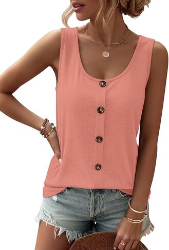 TICTICMIMI Womens Tank Tops 2026 Buttons Casual Summer Sleeveless Tee T-Shirt Scoop Neck Basic Outfits Clothes in Saudi Arabia