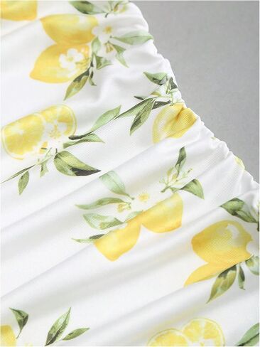 WDIRARA Women's Lemon Print Cami Top Ruched Spaghetti Strap Camisole Vacation Fitted Crop Tops in Saudi Arabia