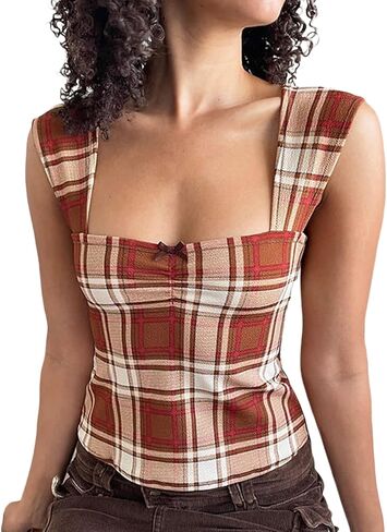 Women Y2K Tank Top Sleeveless Backless Square Neck Going Out Crop Top Patchwork Shirt Vintage Aesthetic Clothes in Kuwait