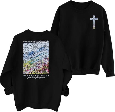 FASHGL Christian Sweatshirt Women Bible Verse Sweatshirts Religious Sayings Pullover Tops Oversized Floral Graphic Shirt in Kuwait