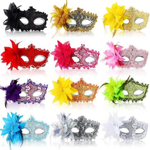 Yilloog 24 Pack Mardi Gras Masquerade Masks Bulk Unisex Half Face Venetian Masks Carnival Antique Look Costumes for Party(Multicolor) in Saudi Arabia