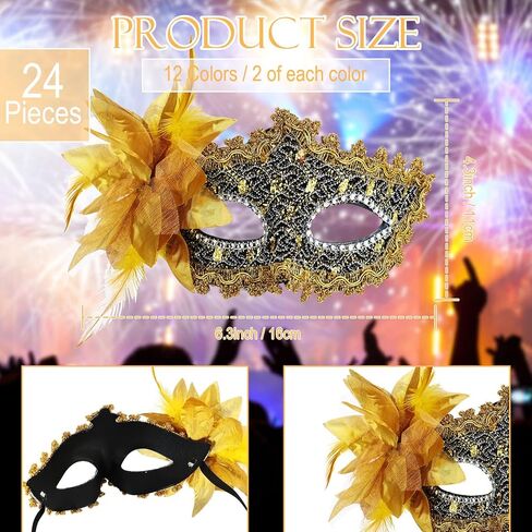 Yilloog 24 Pack Mardi Gras Masquerade Masks Bulk Unisex Half Face Venetian Masks Carnival Antique Look Costumes for Party(Multicolor) in Saudi Arabia
