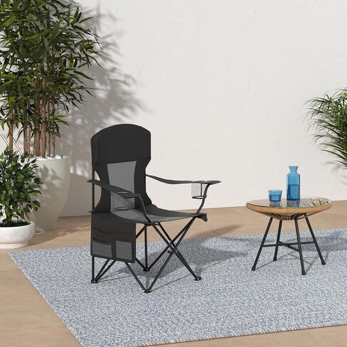 AsterOutdoor Camping Folding Chair Padded Quad Arm Chair with Large Cup Holders, Side Organizer & Back Pocket for Outdoor, Camp, Indoor, Patio, Fishing, Supports 350lbs in Kuwait