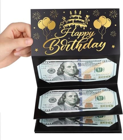 Birthday Money Holder Envelopes for Cash Gift Surprise Black Gold Money Envelopes with Slots Happy Birthday Gift Card Money Holder for Men Women Kids Party Supplies in Kuwait