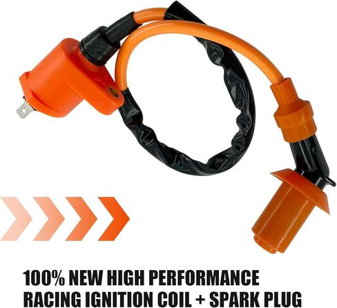 2 PCS Motorcycle Ignition Coil and Spark Plug, High-voltage Ignition Coil, Waterproof Heat-resistant Spark Plug, for 50CC 110CC 125CC 150CC Gy6 Four-stroke Engine (Orange) in Kuwait