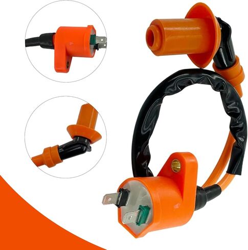 2 PCS Motorcycle Ignition Coil and Spark Plug, High-voltage Ignition Coil, Waterproof Heat-resistant Spark Plug, for 50CC 110CC 125CC 150CC Gy6 Four-stroke Engine (Orange) in Kuwait