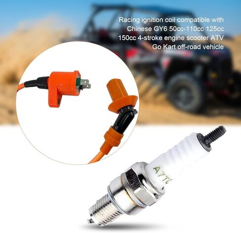 2 PCS Motorcycle Ignition Coil and Spark Plug, High-voltage Ignition Coil, Waterproof Heat-resistant Spark Plug, for 50CC 110CC 125CC 150CC Gy6 Four-stroke Engine (Orange) in Kuwait