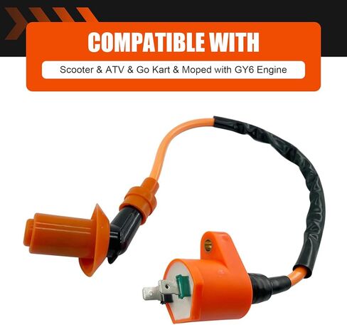 2 PCS Motorcycle Ignition Coil and Spark Plug, High-voltage Ignition Coil, Waterproof Heat-resistant Spark Plug, for 50CC 110CC 125CC 150CC Gy6 Four-stroke Engine (Orange) in Kuwait