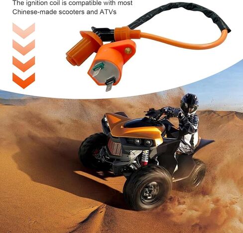 2 PCS Motorcycle Ignition Coil and Spark Plug, High-voltage Ignition Coil, Waterproof Heat-resistant Spark Plug, for 50CC 110CC 125CC 150CC Gy6 Four-stroke Engine (Orange) in Kuwait