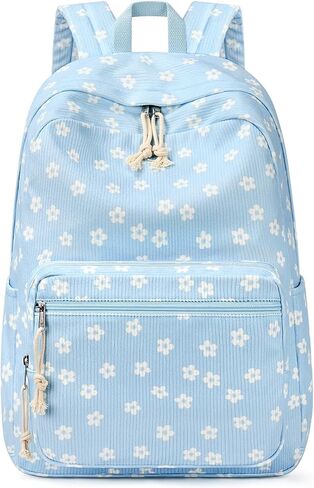 mibasies School Backpack for Girls with Laptop Sleeve: 18IN Large Capacity Corduroy Bookbag for Primary Middle School/College, Travel Daypack for Teens Women - Blue Flower in Saudi Arabia