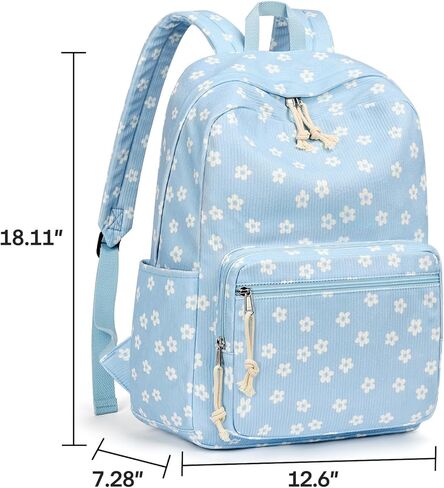 mibasies School Backpack for Girls with Laptop Sleeve: 18IN Large Capacity Corduroy Bookbag for Primary Middle School/College, Travel Daypack for Teens Women - Blue Flower in Saudi Arabia