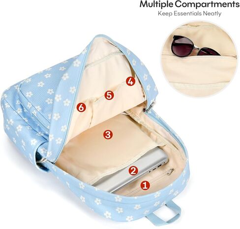mibasies School Backpack for Girls with Laptop Sleeve: 18IN Large Capacity Corduroy Bookbag for Primary Middle School/College, Travel Daypack for Teens Women - Blue Flower in Saudi Arabia