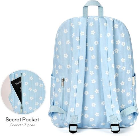 mibasies School Backpack for Girls with Laptop Sleeve: 18IN Large Capacity Corduroy Bookbag for Primary Middle School/College, Travel Daypack for Teens Women - Blue Flower in Saudi Arabia