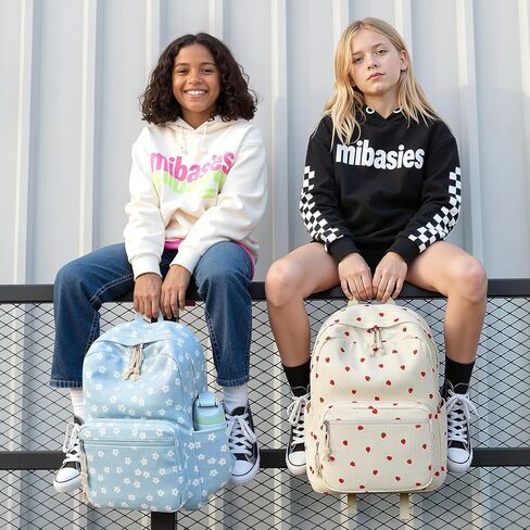 mibasies School Backpack for Girls with Laptop Sleeve: 18IN Large Capacity Corduroy Bookbag for Primary Middle School/College, Travel Daypack for Teens Women - Blue Flower in Saudi Arabia
