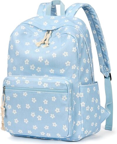 mibasies School Backpack for Girls with Laptop Sleeve: 18IN Large Capacity Corduroy Bookbag for Primary Middle School/College, Travel Daypack for Teens Women - Blue Flower in Saudi Arabia