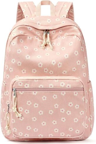 mibasies School Backpack for Girls with Laptop Sleeve: 18IN Large Capacity Corduroy Bookbag for Primary Middle School/College, Travel Daypack for Teens Women - Blue Flower in Kuwait