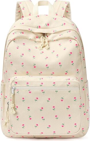 mibasies School Backpack for Girls with Laptop Sleeve: 18IN Large Capacity Corduroy Bookbag for Primary Middle School/College, Travel Daypack for Teens Women - Blue Flower in Saudi Arabia