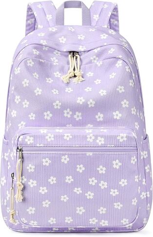 mibasies School Backpack for Girls with Laptop Sleeve: 18IN Large Capacity Corduroy Bookbag for Primary Middle School/College, Travel Daypack for Teens Women - Blue Flower in Saudi Arabia