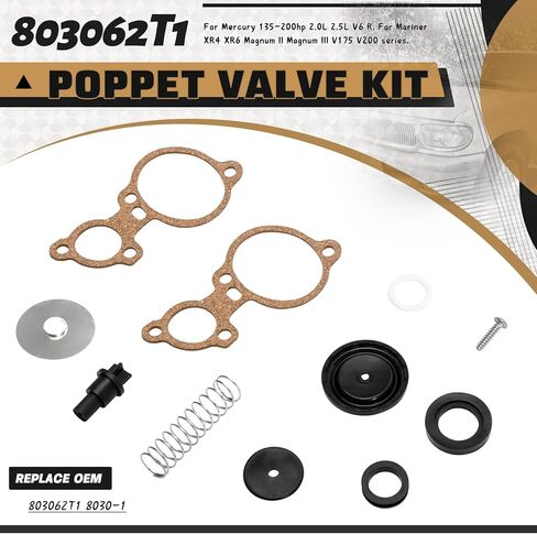 803062T1 Poppet Valve Kit for Mercury 135-200hp 2.0L 2.5L V6 R for Mariner XR4 XR6 Magnum II Magnum III V175 V200 series in Kuwait
