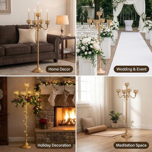 شمعدان أرضي ذهبي عتيق - حامل شموع عتيق بطول 40.2 بوصة مع فانوس زجاجي، حامل عمود معدني قوطي ريفي لديكور المنزل، قطعة مركزية لحفلات الزفاف والمناسبات in Kuwait