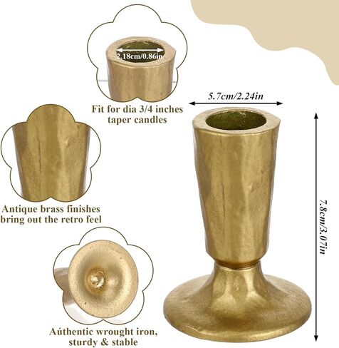 2 قطعة حامل شموع شمعدان عتيق من النحاس، مصنوع يدويًا من النحاس العتيق على شكل شمعة مستدقة على الطراز الفيكتوري لطاولة محورية لتزيين رف عيد الميلاد أو ديكور المنزل in Kuwait