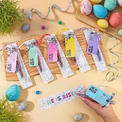 24 مجموعة من الإشارات المرجعية لتلوين عيد الفصح، مجموعة من الإشارات المرجعية، هدايا مسيحية دينية للبالغين مع بطاقات تعريفية، أشرطة، قلم حبر جاف مكون من 6 ألوان، لوازم هدايا كنيسة القيامة لدراسة الكتاب المقدس الدينية in Kuwait