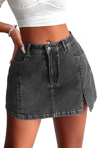 ELLEVEN Women’s Side Slit Denim Skort, High-Stretch,High Waisted,Y2K Mini Jean Skirt Shorts with 5 Pockets in Kuwait