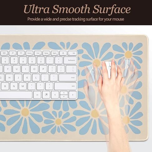 SHIYUE لوحة الماوس حصيرة مكتبية كبيرة، لوحة ماوس كبيرة مضادة للانزلاق مقاس XXL كبيرة مع حواف مخيطة (زهرة زرقاء سماوية، 35.4 بوصة × 15.7 بوصة) in Kuwait
