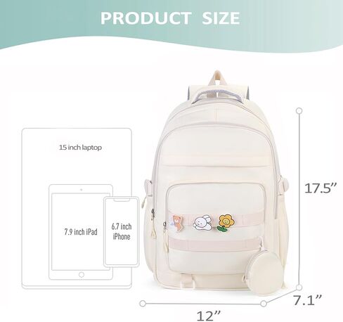 Cute Backpack for Teen Girls Boys, Aesthetic Laptop Bookbag for College High Middle School Student,Beige in Kuwait