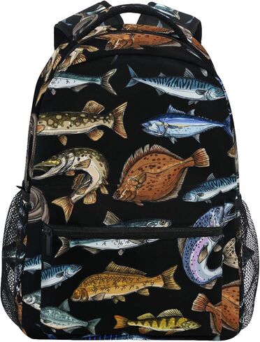 Sea and Freshwater Fish Black Backpack for Boys Girls Kids Bookbag Laptop Tablet Travel School Bag with Name Tag in Saudi Arabia