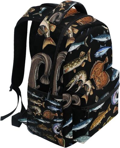 Sea and Freshwater Fish Black Backpack for Boys Girls Kids Bookbag Laptop Tablet Travel School Bag with Name Tag in Saudi Arabia