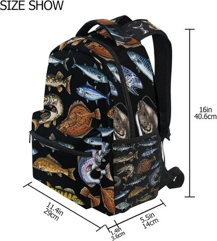 Sea and Freshwater Fish Black Backpack for Boys Girls Kids Bookbag Laptop Tablet Travel School Bag with Name Tag in Saudi Arabia