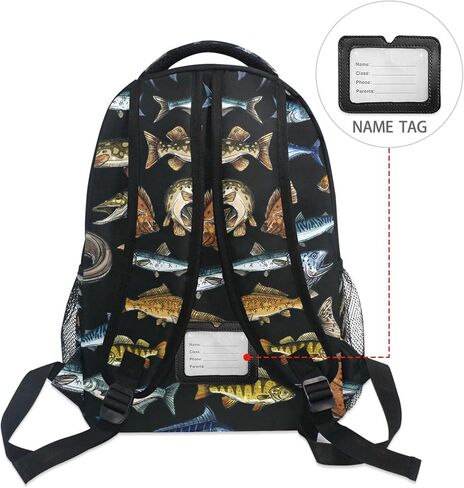 Sea and Freshwater Fish Black Backpack for Boys Girls Kids Bookbag Laptop Tablet Travel School Bag with Name Tag in Saudi Arabia