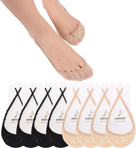 YFUNNLE 8 Pairs Lace Ultra Low Cut Liner Toe Socks with Sling, No Show Toe Topper Non Slip Half Socks for Heels in Kuwait