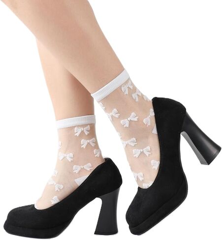 جوارب شبكية شفافة للنساء، دانتيل منقط شفاف من خلال أحذية نايلون شفافة، جوارب صيفية رفيعة 4 أزواج in Kuwait