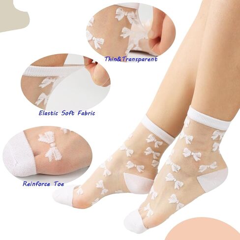 جوارب شبكية شفافة للنساء، دانتيل منقط شفاف من خلال أحذية نايلون شفافة، جوارب صيفية رفيعة 4 أزواج in Kuwait