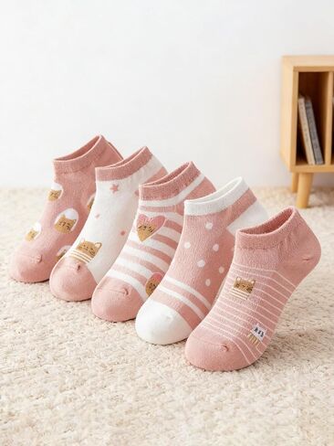 5-Pack Women's Low-Cut No-Show Socks Breathable Invisible Ankle Socks with Cute Knitted Design, Casual Fashion Socks in Saudi Arabia