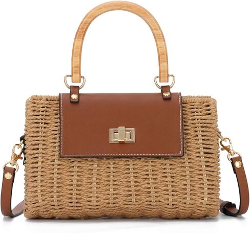 GOKTOW Women's 2025 New Rattan Straw Crossbody Bag with Wood Handle Beach Purse for Travel in Kuwait