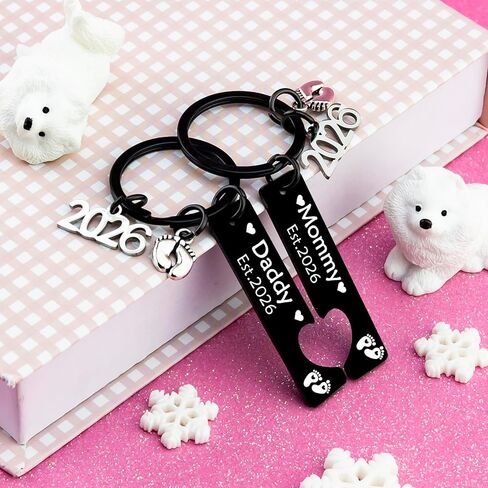 2PCs New Parents Gifts for Couples 2026 Mom And Dad To Be Keychain 2026 Gender Reveal Gifts First Time New Dad And Mom Gift Unique Pregnancy Announcement Gift Ideas in Kuwait