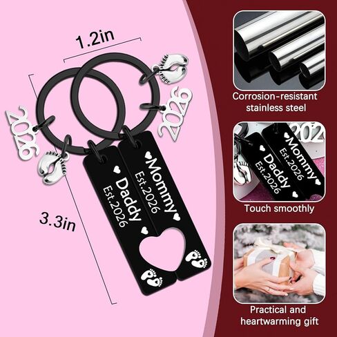 2PCs New Parents Gifts for Couples 2026 Mom And Dad To Be Keychain 2026 Gender Reveal Gifts First Time New Dad And Mom Gift Unique Pregnancy Announcement Gift Ideas in Kuwait