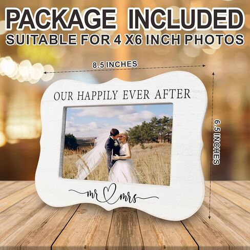 إطار الزفاف الخاص بنا Happily Ever After لصور مقاس 4 × 6 بوصات - هدايا الزفاف إطار صور خشبي أبيض - هدايا الخطوبة للعروسين الجدد، العروس والعريس المتزوجين للتو، لوازم وديكور شهر العسل - C08 in Kuwait