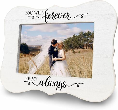 إطار الزفاف الخاص بنا Happily Ever After لصور مقاس 4 × 6 بوصات - هدايا الزفاف إطار صور خشبي أبيض - هدايا الخطوبة للعروسين الجدد، العروس والعريس المتزوجين للتو، لوازم وديكور شهر العسل - C08 in Kuwait