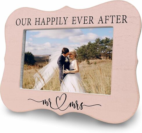 إطار الزفاف الخاص بنا Happily Ever After لصور مقاس 4 × 6 بوصات - هدايا الزفاف إطار صور خشبي أبيض - هدايا الخطوبة للعروسين الجدد، العروس والعريس المتزوجين للتو، لوازم وديكور شهر العسل - C08 in Kuwait
