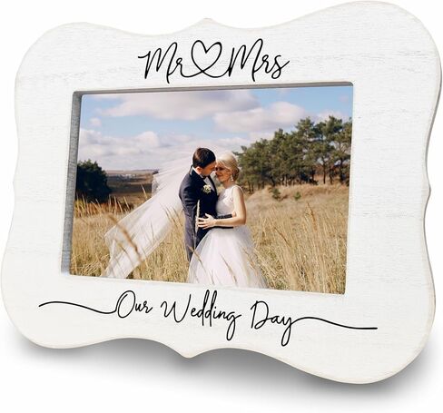إطار الزفاف الخاص بنا Happily Ever After لصور مقاس 4 × 6 بوصات - هدايا الزفاف إطار صور خشبي أبيض - هدايا الخطوبة للعروسين الجدد، العروس والعريس المتزوجين للتو، لوازم وديكور شهر العسل - C08 in Kuwait