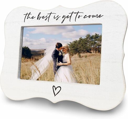 إطار الزفاف الخاص بنا Happily Ever After لصور مقاس 4 × 6 بوصات - هدايا الزفاف إطار صور خشبي أبيض - هدايا الخطوبة للعروسين الجدد، العروس والعريس المتزوجين للتو، لوازم وديكور شهر العسل - C08 in Kuwait