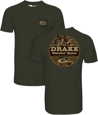 Drake Waterfowl Men's Old School Circle T-Shirt | Casual Lightweight Cotton Blend Tee w/Back Logo Print & Front Chest Pocket in Saudi Arabia