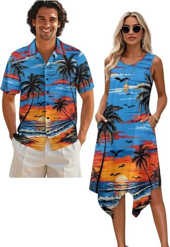 Belidome Couples Matching Outfits Husband and Wife Clothes Sleeveless Dress Button Down Short Sleeve Shirts in Saudi Arabia